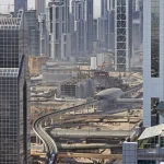 Vue Panoramique d'une Ville Moderne avec Métro Aérien