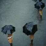 Personnes avec des parapluies noirs sous la pluie