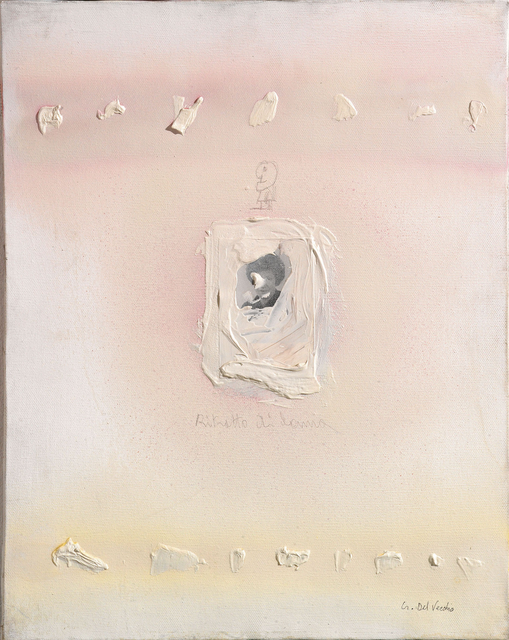 AKG1440912.webp Peinture abstraite avec portrait central et textures en relief – Image 1