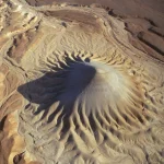 Vue aérienne d'un paysage désertique avec formation géologique