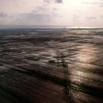 Paysage agricole après la pluie au coucher du soleil