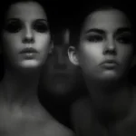 Portrait artistique en noir et blanc de deux femmes en gros plan