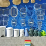 Présentation de paniers, arrosoirs et poubelles colorées