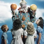 Clown Amusant Avec Enfants Tenant Ballons