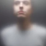 Portrait flou d'un homme derrière une surface embuée.