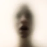 Silhouette floue humaine derrière une vitre