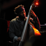 Musicien jouant de la contrebasse en concert