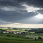 Village sous un ciel orageux