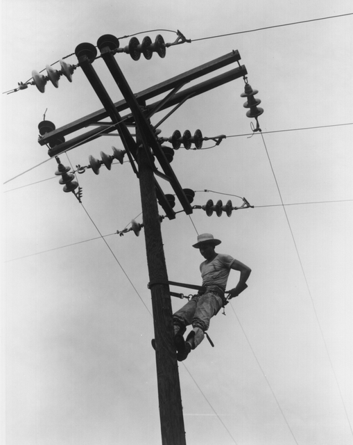 AKG35954.webp Homme grimpant un poteau électrique – Image 1