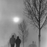 Promenade hivernale en duo sous un ciel brumeux