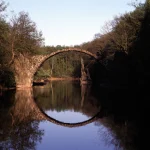 Pont de Rakotzbrücke au-dessus du lac en forêt