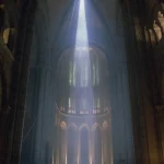 Faisceau de lumière à l'intérieur d'une cathédrale gothique