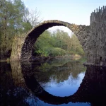 Pont de pierres en arc réfléchissant sur l'eau