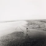 Plage Déserte avec Vagues de Sable et Bâtons