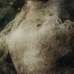 Statue ardue entourée de filet protecteur dans un jardin