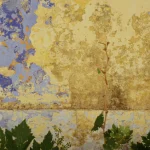 Mur écaillé et feuilles vertes