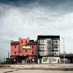 Bâtiments Abandonnés sous un Ciel Nuageux
