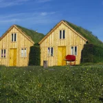 Deux maisons en bois avec toits végétalisés