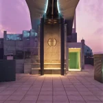 Architecture Moderne sous Ciel Rose au Crépuscule