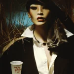 Mannequin habillé avec un verre en plastique épinglé entre des herbes
