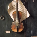 Violon avec Partitions et Lettres Accrochés à une Porte