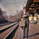 Homme d'affaires à la gare regardant sa montre