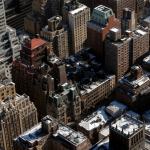 Vue aérienne de bâtiments en hiver