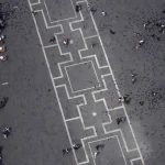 Vue aérienne d'une place publique