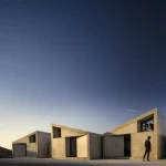 Architecture moderne avec une personne au crépuscule