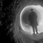 Homme marchant dans un tunnel souterrain