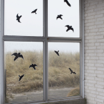 Vue sur la nature à travers une fenêtre avec des décorations d'oiseaux