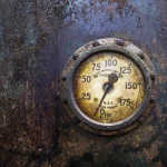 Manomètre Ancien Rouillé sur Surface Métallique Détériorée