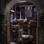 Intérieur d'une usine abandonnée avec machines industrielles