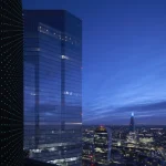 Gratte-ciels illuminés à Londres au crépuscule