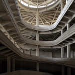 Structure architecturale intérieure avec escalators