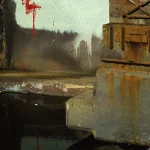 Mur graffiti avec reflets dans l'eau