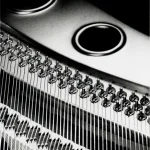 Vue rapprochée des cordes d'un piano